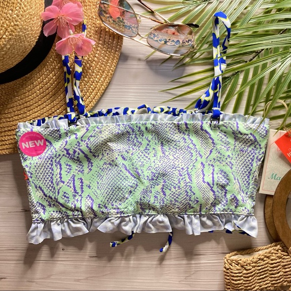 RARE Maaji 💙 4-Way Ruched Lace-Up Bandeau Top 👙💛🏖 - Picture 8 of 11